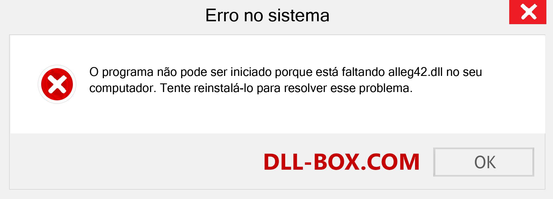 Arquivo alleg42.dll ausente ?. Download para Windows 7, 8, 10 - Correção de erro ausente alleg42 dll no Windows, fotos, imagens